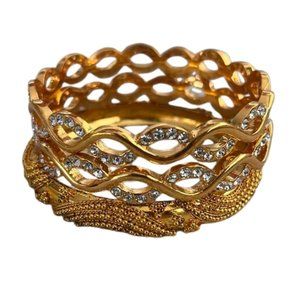 3 faux diamonds gold colour bangles